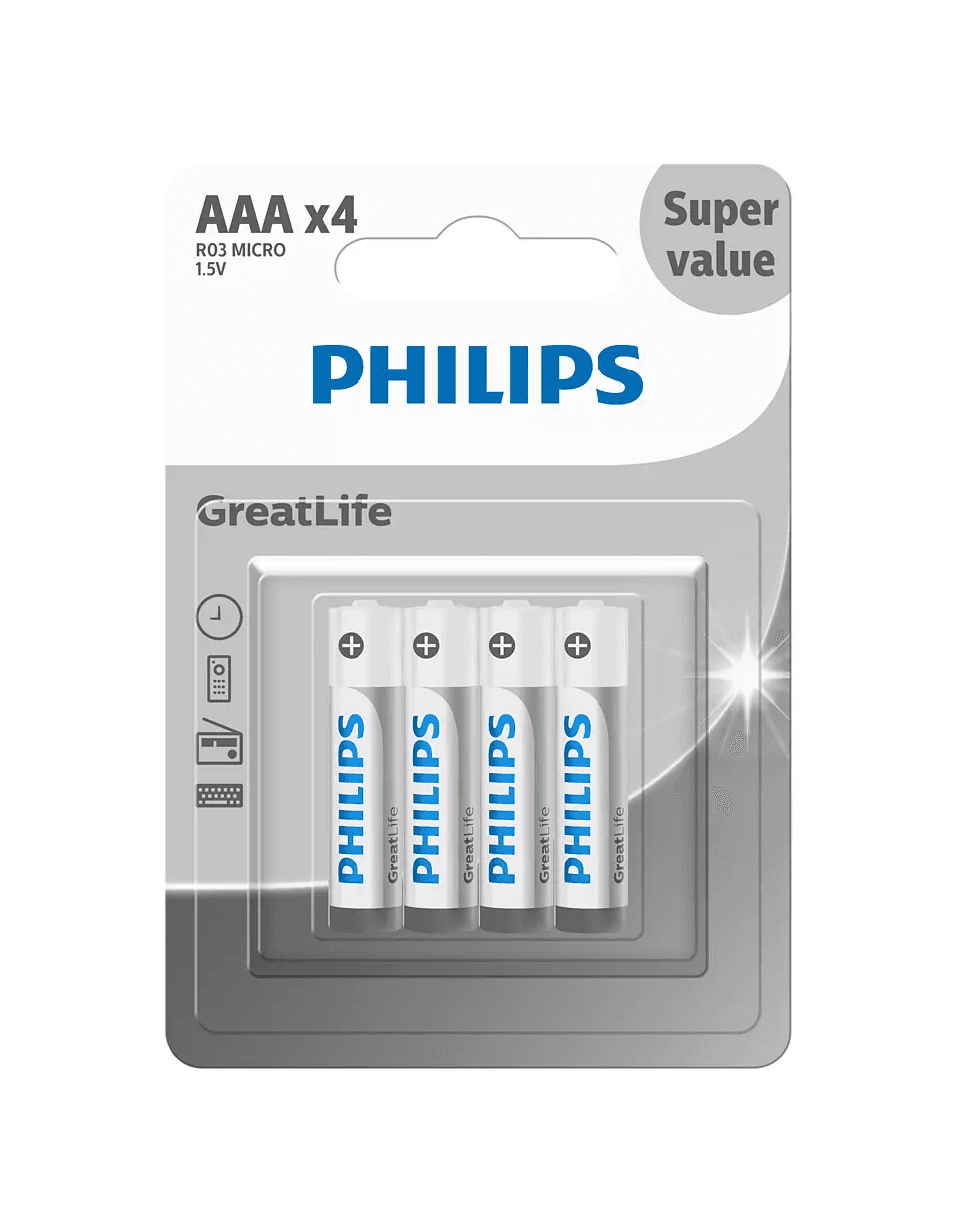 باتری نیم قلمی فیلیپس GreatLife R03G4B/40 - بسته چهار عددی